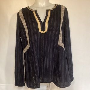 J Jill Boho embroidered long sleeve striped shirt Women’s size large